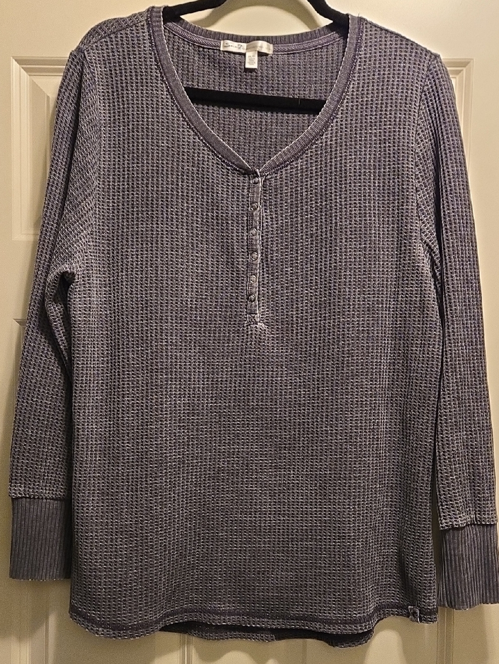 Womens Waffle Henley Sweater - Slate Gray